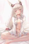  1girl animal_ears blush breasts cat_ears facial_mark hinot long_hair low_twintails nia_(blade)_(xenoblade) nia_(xenoblade) nude shirt silver_hair small_breasts solo t-shirt twintails very_long_hair xenoblade_chronicles_(series) xenoblade_chronicles_2 yellow_eyes 