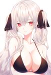  absurdres bikini black_bikini black_ribbon breasts commentary_request cross cross_earrings earrings hair_between_eyes hair_ribbon highres hk_nnm jewelry large_breasts long_hair looking_at_viewer original red_eyes ribbon swimsuit twintails upper_body white_hair 