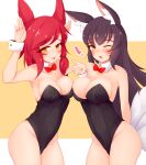  ahri animal_ears ayatori bunny_girl kitsune league_of_legends no_bra tail xayah 