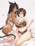  animal_ears au_ra final_fantasy final_fantasy_xiv lingerie miqo&#039;te nekomimi reiji-rj tail yuri 