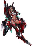  1girl absurdres armor arms_up bikini_armor black_hair breasts dark-skinned_female dark_skin full_body green_eyes highres kai_(pixiv12466647) long_hair looking_at_viewer mecha_musume mechanical_legs mechanical_wings navel original simple_background small_breasts solo tan very_long_hair white_background wings 