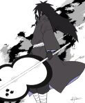  1boy black_hair black_robe gunbai holding holding_weapon long_hair naruto_(series) robe solo tomoe_(symbol) uchiha_madara war_fan weapon xx_ryuu 