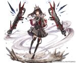  aliasing black_hair boots cape dress gloves gun headdress kim_eb long_hair mechagirl punishing:_gray_raven red_eyes thighhighs tifa_(punishing:_gray_raven) weapon white zettai_ryouiki 