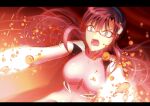  1girl absurdres bubble dutch_angle entry_plug green_eyes guchagucha highres interface_headset lcl letterboxed makinami_mari_illustrious neon_genesis_evangelion open_mouth pink_hair plugsuit rebuild_of_evangelion red_hair semi-rimless_eyewear solo 