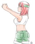  1girl advance_wars bra headband red_hair sami_(advance_wars) shirawaki shorts sketch solo sports_bra stretch underwear 