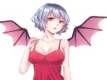  1girl bangs bat_wings blue_hair breasts camisole cleavage collarbone eyebrows_visible_through_hair large_breasts lips lipstick makeup mayor older red_camisole red_eyes red_lips remilia_scarlet short_hair touhou wings 