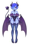  1girl ass_visible_through_thighs bare_shoulders black_sclera blue_hair blue_skin breasts choker colored_sclera colored_skin covered_navel demon_girl demon_horns demon_tail demon_wings earrings full_body gloves hair_over_one_eye high_heels highres horns huge_breasts indie_virtual_youtuber jewelry leotard looking_at_viewer mimizu_(tokagex) open_mouth orange_eyes pointy_ears shigarami_imu sleeveless solo strapless strapless_leotard tail teeth thighhighs tongue transparent_background virtual_youtuber wings 