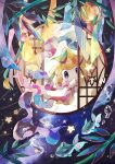  bamboo coco7 dot_mouth finneon gen_3_pokemon gen_4_pokemon hiding jirachi lantern leaf looking_at_viewer mythical_pokemon pokemon purple_eyes ribbon star_(sky) star_(symbol) water window 