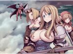  agrias_oaks angel_wings blonde_hair boots breasts cleavage closed_mouth cover final_fantasy final_fantasy_tactics fingerless_gloves gloves head_wings highleg highleg_leotard large_breasts leotard long_hair monk_(fft) red_legwear red_leotard silver_hair thief_(fft) thigh_boots thighhighs tukiwani ultima_(fft) wings 