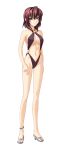  1girl anklet bangs black_swimsuit blue_nails bou breasts brown_hair casual_one-piece_swimsuit cleavage closed_mouth eyebrows_visible_through_hair full_body hair_between_eyes highleg highleg_swimsuit jewelry medium_breasts medium_hair munakata_misae muvluv_altered_fable nail_polish navel o-ring o-ring_swimsuit official_art one-piece_swimsuit shiny shiny_hair sideboob solo swimsuit tachi-e toenail_polish transparent_background 