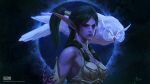  1girl bayard_wu bird blizzard_(company) blue_eyes colored_skin eclipse elf full_moon highres long_hair looking_at_viewer moon muscular muscular_female night night_elf owl pointy_ears ponytail priestess purple_skin solo toned tyrande_whisperwind warcraft world_of_warcraft 
