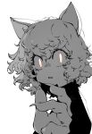  1other animal_ears cat_ears curly_hair fingernails hand_up highres hunter_x_hunter looking_at_viewer medium_hair neferpitou parted_lips sharp_fingernails simple_background slit_pupils solo ssambatea upper_body white_background wide-eyed 