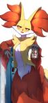  alcohol animal_ears beer beer_can blush can delphox drunk fangs flying_sweatdrops fox_ears furry gen_3_pokemon gen_6_pokemon highres kashu_(hizake) looking_at_viewer open_mouth pokemon pokemon_(creature) refrigerator smile solo spinda standing v 