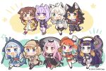  6+girls :o animal_ears animal_hood ao-chan_(ninomae_ina&#039;nis) aqua_eyes bangs beret black_dress black_hair blonde_hair blue_eyes blue_hair blue_hoodie blush book breasts cat_ears cat_girl cat_tail chef_hat chibi chicken_leg claw_pose cleavage_cutout clenched_hands clothing_cutout dog_ears dog_girl dog_tail dress fish_tail food fox_ears fox_girl fox_shadow_puppet fox_tail gawr_gura gradient_hair green_hair halo hands_in_pockets hat holding holding_book holding_food holding_magnifying_glass holding_scythe holding_weapon hololive hololive_english hololive_gamers holomyth hood hoodie inugami_korone medium_breasts mori_calliope multicolored_hair multiple_girls navel nekomata_okayu ninomae_ina&#039;nis official_art one_eye_closed ookami_mio orange_hair orange_headwear pink_eyes pink_hair polearm purple_eyes red_hair running same_anko scythe shark_girl shark_hood shark_tail shirakami_fubuki silver_hair smile streaked_hair tail takanashi_kiara tentacles tiara trident veil virtual_youtuber watson_amelia weapon white_hair wolf_ears wolf_girl wolf_tail 