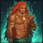  1boy abs arm_hair armlet bara bare_pectorals beard chest_hair dark-skinned_male dark_skin earrings facial_hair forehead_jewel ganondorf groin hairy jewelry large_pectorals long_hair male_focus mature_male muscular muscular_male navel navel_hair nipples pectorals red_hair rehydrated_ganondorf solo stomach the_legend_of_zelda the_legend_of_zelda:_breath_of_the_wild thick_eyebrows xelgot 