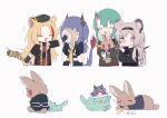  4girls :d ^_^ animal_ears animalization arknights bangs black_gloves black_jacket blue_hair brown_fur bunny cake cat ch&#039;en_(arknights) chinese_text closed_eyes dragon_horns dragon_tail flying_sweatdrops food gloves green_eyes green_fur hair_between_eyes hat horns hoshiguma_(arknights) in_the_face jacket lin_yuhsia_(arknights) long_hair looking_at_viewer mouse_ears multiple_girls necktie oni_horns open_mouth pie_in_face red_eyes shirt sidelocks single_horn smile swire_(arknights) tail tiger_ears tiger_tail white_shirt yellow_neckwear zhu_mianzi 