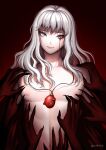  1boy behelit berserk blood blood_on_face bloody_tears blue_eyes closed_mouth english_commentary griffith_(berserk) hands highres jewelry light_smile long_hair looking_at_viewer male_focus necklace nipples pectorals reizdrawing solo_focus white_hair 