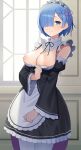  breasts maid nipples no_bra open_shirt re_zero_kara_hajimeru_isekai_seikatsu rem_(re_zero) sakamotono 