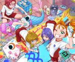  5girls :d all_fours blue_eyes bow brown_hair closed_eyes from_above gloves green_eyes grin gym_uniform hair_bow high_ponytail highres holding holding_brush ichinose_minori itou_shin&#039;ichi kururun_(precure) laura_(precure) long_hair mermaid monster_girl multiple_girls natsuumi_manatsu one_eye_closed open_mouth paint_on_body paint_on_clothes paint_on_face pink_hair precure purple_eyes purple_hair red_hair red_shorts shiny shiny_hair shirt short_hair short_shorts shorts side_ponytail smile squatting straight_hair suzumura_sango t-shirt takizawa_asuka tropical-rouge!_precure white_gloves white_shirt yellow_bow yellow_eyes 