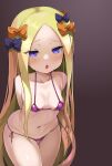  1girl abigail_williams_(fate) absurdres bangs bikini blonde_hair blue_eyes blush breasts collarbone fate/grand_order fate_(series) forehead highres long_hair looking_at_viewer micro_bikini navel open_mouth parted_bangs shimejinameko sidelocks small_breasts swimsuit very_long_hair 