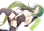  1girl black_legwear black_panties blush braid breasts character_request collar copyright_request detached_collar dildo drooling fingering green_eyes green_hair hair_ornament hairclip heart heart-shaped_pupils highres jewelry kounosu_satori large_breasts long_hair looking_at_viewer lying masturbation nipple_tweak nipples on_back open_clothes open_mouth panties pussy_juice ring saliva sex_toy shadow simple_background solo spread_legs sweat symbol-shaped_pupils thighhighs underwear vaginal very_long_hair white_background white_collar 