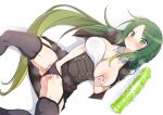  1girl black_legwear black_panties blush braid breasts character_request collar copyright_request detached_collar dildo fingering green_eyes green_hair hair_ornament hairclip highres jewelry kounosu_satori large_breasts long_hair looking_at_viewer lying masturbation nipple_tweak nipples on_back open_clothes open_mouth panties pussy_juice ring sex_toy shadow simple_background solo spread_legs sweat thighhighs underwear vaginal very_long_hair white_background white_collar 