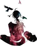  bird galaxy hanyouda highres lap_pillow long_hair naruto naruto_(series) nebula resting sitting star_(sky) starry_background tied_hair transparent_background uchiha_itachi uchiha_sarada 