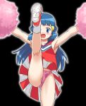  1girl blue_eyes blue_hair blush cheerleader clothes_lift dawn_(pokemon) hair_ornament kohsaka_jun long_hair panties pantyshot pink_panties pokemon pokemon_(anime) pokemon_(game) pokemon_dppt pom_pom_(cheerleading) shoes skirt skirt_lift smile sneakers split underwear 