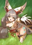  1girl animal_ears breasts cat_ears chest_jewel cleavage deekei detached_sleeves facial_mark highleg highleg_leotard highres leotard long_hair low_twintails nia_(blade)_(xenoblade) nia_(xenoblade) silver_hair small_breasts solo thighhighs twintails very_long_hair xenoblade_chronicles_(series) xenoblade_chronicles_2 yellow_eyes 