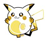 :3 artsy-rc commentary english_commentary full_body gen_1_pokemon highres looking_at_viewer monochrome no_humans pikachu pokemon pokemon_(creature) signature simple_background smile solo standing standing_on_one_leg white_background yellow_theme 