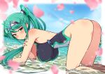  absurdres ass blush breasts green_eyes green_hair green_nails highres large_breasts long_hair one-piece_swimsuit partially_submerged pneuma_(xenoblade) swimsuit very_long_hair virus-g water xenoblade_chronicles_(series) xenoblade_chronicles_2 