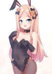  1girl abigail_williams_(fate) bangs bare_shoulders black_bow black_gloves black_leotard blonde_hair blue_eyes blush bow breasts brown_background brown_legwear collarbone commentary_request covered_navel duplicate elbow_gloves eyebrows_visible_through_hair fate/grand_order fate_(series) gloves gradient gradient_background hair_bow highres leotard long_hair looking_at_viewer open_mouth orange_bow pantyhose parted_bangs pixel-perfect_duplicate polka_dot polka_dot_bow shimokirin small_breasts solo strapless strapless_leotard very_long_hair wavy_mouth white_background 