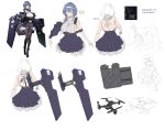  android blue_hair braid character_sheet concept_art dp-12_(girls&#039;_frontline) drone girls&#039;_frontline highres ksvk_(girls&#039;_frontline) long_hair multiple_views pandea_work sketch turnaround 