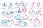  :3 alternate_color arrow_(symbol) brown_eyes closed_eyes closed_mouth commentary_request gen_1_pokemon gen_6_pokemon heart height highres looking_at_viewer moco_font no_humans number open_mouth pokemon pokemon_(creature) shiny_pokemon smile sylveon vaporeon weight white_background 