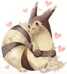  :3 animal_focus black_eyes commentary_request facial_mark furret gen_2_pokemon happy heart heart_background highres looking_at_viewer marker_(medium) mofuo no_humans open_mouth pokemon pokemon_(creature) simple_background smile solo standing traditional_media whisker_markings white_background 