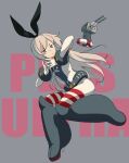  1girl absurdres background_text bangs blonde_hair blue_eyes bodysuit boku_no_hero_academia boots bracelet breasts closed_mouth cosplay grey_background hairband high_heel_boots high_heels highres innertube jewelry kantai_collection kokudou_juunigou long_hair rensouhou-chan shimakaze_(kancolle) simple_background small_breasts striped uraraka_ochako uraraka_ochako_(cosplay) 