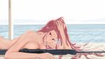  antarctic_bear anti-materiel_rifle artist_name bare_shoulders barrett_m82 beach breasts cleavage eyebrows_visible_through_hair girls&#039;_frontline gun hand_in_hair holding holding_weapon long_hair lying m82a1_(girls&#039;_frontline) medium_breasts nude ocean ocean_bottom on_stomach pink_eyes pink_hair rifle sniper_rifle weapon 