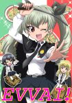  3girls anchovy_(girls_und_panzer) anzio_(emblem) anzio_school_uniform cape carpaccio_(girls_und_panzer) carro_veloce_cv-33 chibi commentary_request cover cover_page doujin_cover dress_shirt drill_hair emblem girls_und_panzer ground_vehicle hair_ribbon hanzou italian_text long_hair long_sleeves looking_at_viewer military military_vehicle motor_vehicle multiple_girls necktie one_eye_closed pepperoni_(girls_und_panzer) pleated_skirt ribbon riding_crop school_uniform semovente_75/18 shirt short_hair skirt sparkle standing tank twin_drills twintails wing_collar 