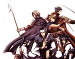  androgynous animal_ears benawi black_hair bow_(weapon) brothers brown_hair commentary_request dog_ears doriy guraa hakuoro japanese_clothes kurou_(utawareru_mono) long_hair male_focus mask multiple_boys oboro_(utawareru_mono) otoko_no_ko pointy_ears polearm pose short_hair siblings souma spear sword tessen twins utawareru_mono war_fan weapon 