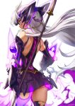  1girl athenawyrm breasts cyborg forehead_protector glasses highres lance large_breasts long_hair polearm silver_hair simple_background solo t-elos t-elos_re: weapon white_background xenoblade_chronicles_(series) xenoblade_chronicles_2 xenosaga 