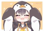  1girl :3 animal_hood bangs blonde_hair blush brown_hair drawstring eyebrows_visible_through_hair hood kukie-nyan multicolored_hair nijisanji nijisanji_en open_mouth penguin_hood petra_gurin sailor_collar sleeves_past_fingers sleeves_past_wrists smile solo streaked_hair twitter_username upper_body virtual_youtuber 