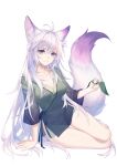  animal_ears artist_revision cleavage erect_nipples japanese_clothes kirby_d_a kitsune open_shirt see_through tail 