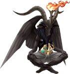  animal_ears baphomet demon feathered_wings fire full_body goat_ears goat_horns hands_on_own_knees hooves horns kazuma_kaneko official_art photoshop_(medium) red_eyes shin_megami_tensei solo third-party_source transparent_background wings 