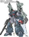  1girl clenched_hand ginga_hyouryuu_vifam gun highres holding holding_gun holding_weapon mecha radio_antenna redesign science_fiction shisaton. size_comparison solo_focus thrusters vifam visor weapon white_background 