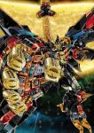  absurdres drill energy_wings final_gaogaigar garimpeiro glowing glowing_eyes hakaiou:_gaogaigar_vs._betterman highres looking_at_viewer mecha no_humans open_hands orange_eyes space super_robot v-fin yuusha_ou_gaogaigar yuusha_series 