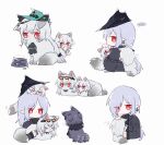  ... andreana_(arknights) animal animal_hug animalization aqua_headwear arknights ascot black_coat black_headwear black_neckwear bowl brushing cape cat chibi coat crying crying_with_eyes_open earrings eyewear_on_head fluffy food_bowl grey_fur hair_ornament hair_over_one_eye hat holding holding_animal holding_cat jewelry multiple_girls multiple_tails necklace open_clothes open_coat orca_hair_ornament purple_fur red_eyes silver_hair sitting skadi_(arknights) skadi_(waverider)_(arknights) skadi_the_corrupting_heart_(arknights) sleeping smile sparkle specter_(arknights) spoken_ellipsis sunglasses symbol_commentary tail tears tongue tongue_out white_background zhu_mianzi zzz 