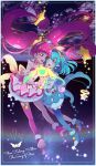  2girls blue_dress blue_eyes blue_hair copyright_name cure_milky cure_star dress english_text floating hagoromo_lala highres holding_hands hoshina_hikaru juugoya_neko long_hair magical_girl multiple_girls open_mouth pink_dress pink_eyes pink_hair planet precure space star_twinkle_precure uma_(precure) very_long_hair 