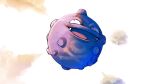  absurdres black_eyes commentary fangs full_body gen_1_pokemon higa-tsubasa highres koffing looking_up no_humans open_mouth pokemon pokemon_(creature) smoke solo tongue white_background 