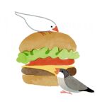  ._. animal animal_focus artist_name bird burger cheese commentary_request finch food food_focus from_side hirasawa_minami in_food java_sparrow lettuce no_humans no_lineart original simple_background white_background white_bird white_java_sparrow 