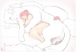  1girl after_sex animal_ears bestiality blush cat_tail closed_eyes completely_nude cum djayo eyewear_removed final_fantasy final_fantasy_xiv hug interspecies lying miqo&#039;te nude on_bed pillow ponytail red_hair sketch spooning tail tail_hug werewolf 